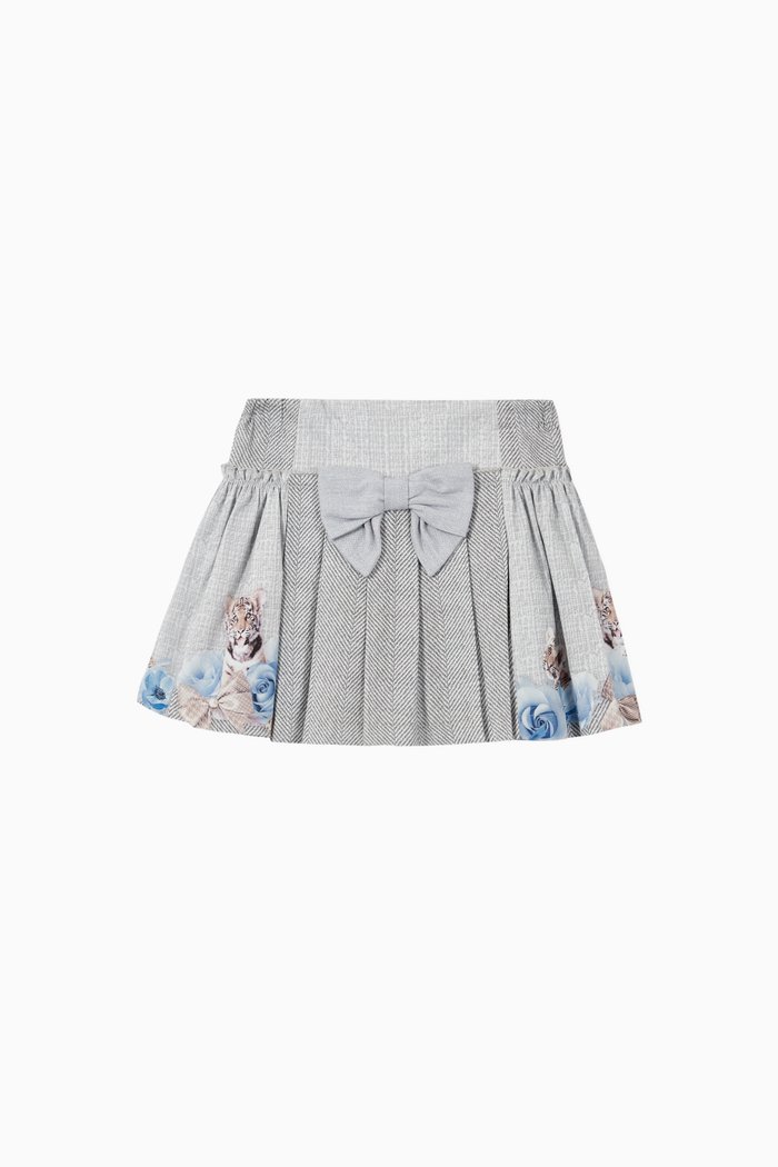 Bow Tiger Floral Pleated Skirt, Grey
