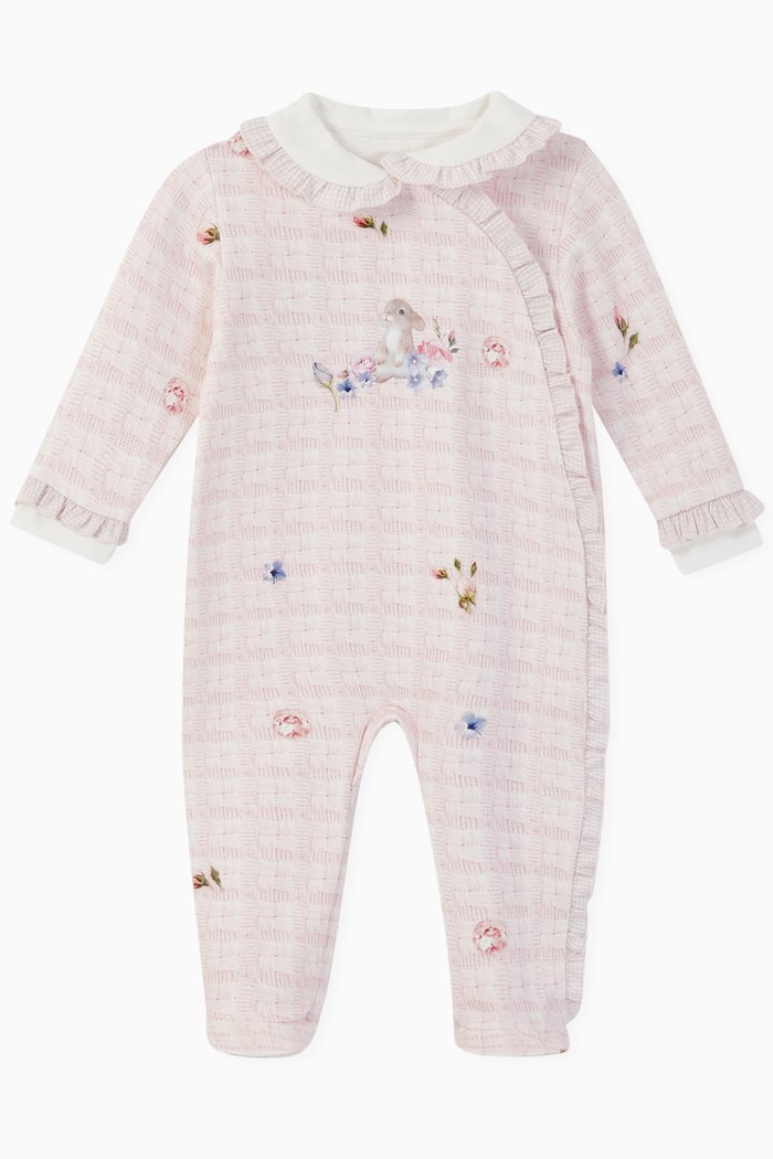 

Bunny & Flower Knit Print Jersey Babygrow, Pink
