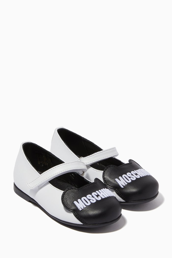 

Logo Velcro Ballerinas in Leather, White