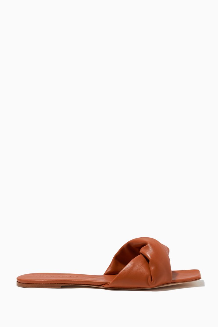 Twist Front 10 Flat Slides in Nappa Leather, Brown