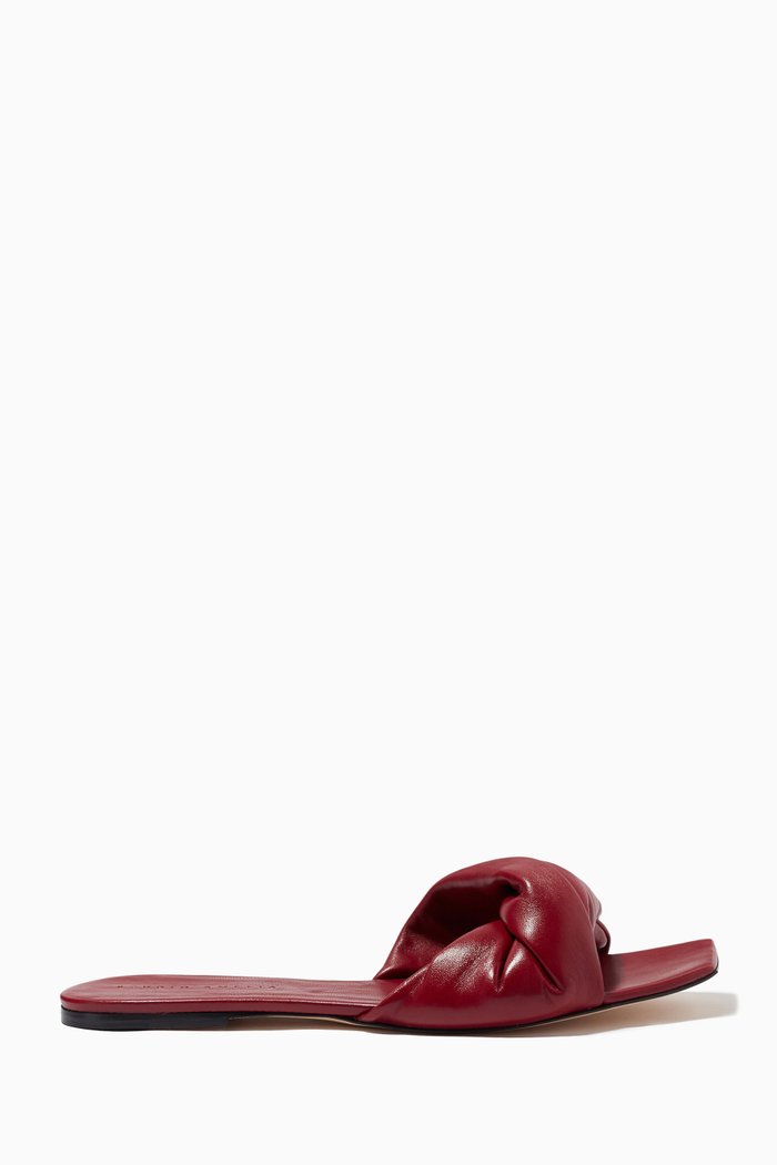 Twist Front 10 Flat Slides in Nappa Leather, Burgundy
