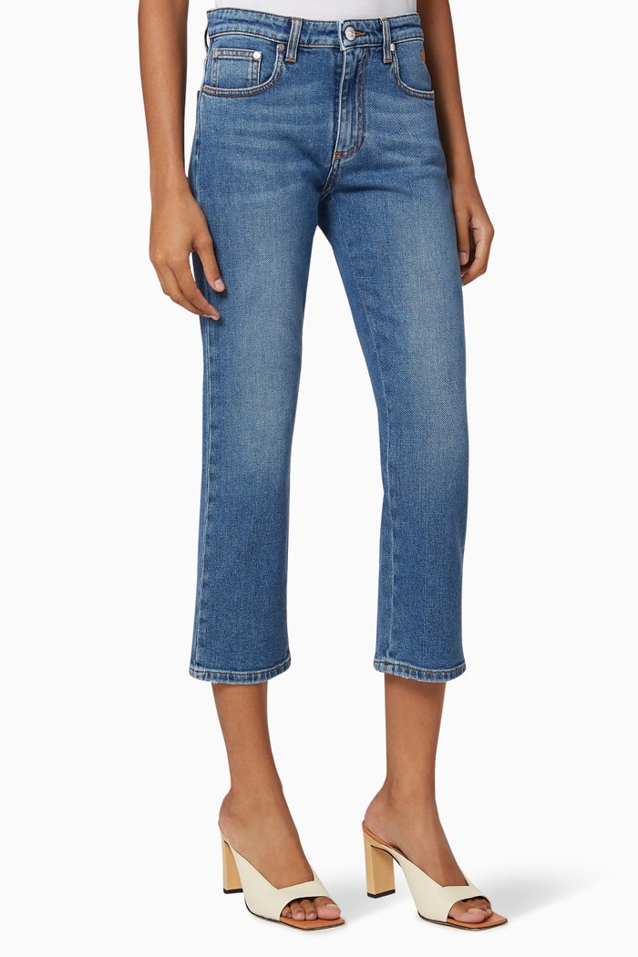 

Crystal-Embellished Cropped Straight-Fit Jeans, Blue