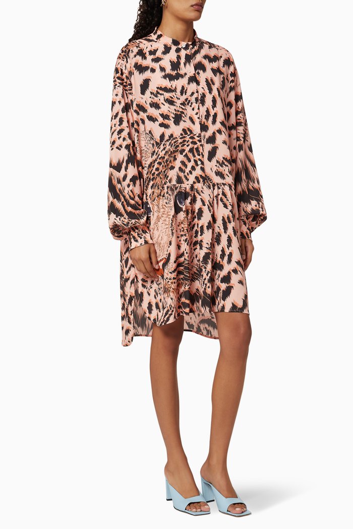 

Leopard Print Satin Shirt Dress, Pink