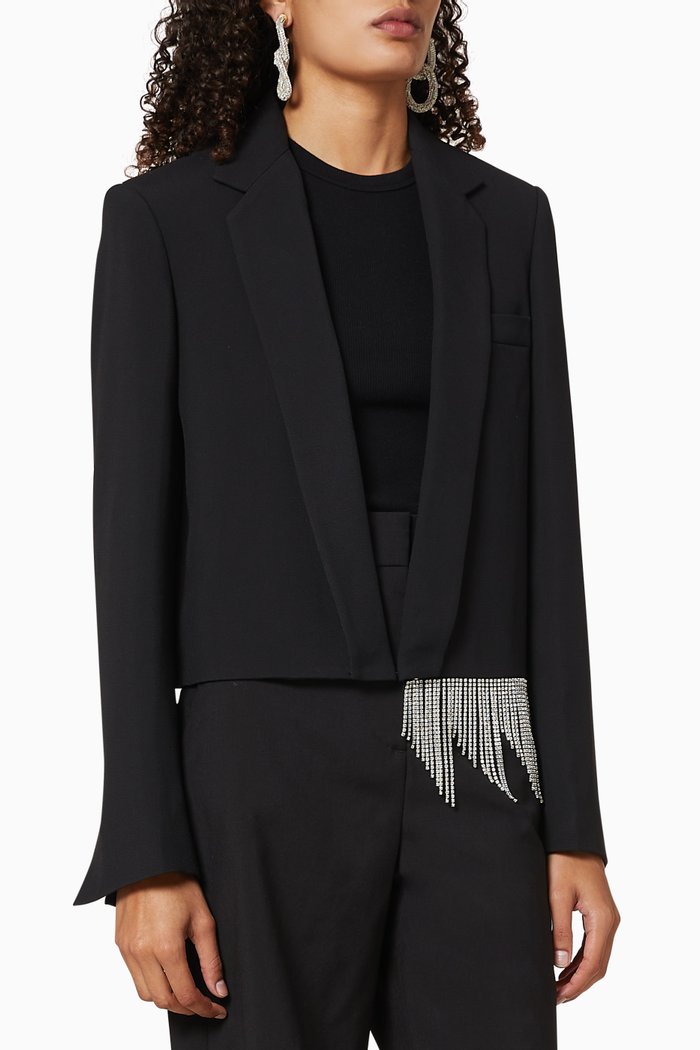 

Crystal Tasseled Cropped Blazer, Black