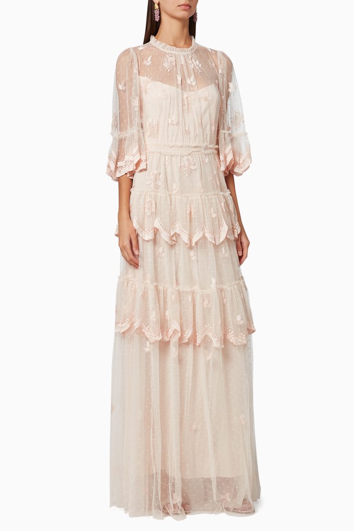 

Amber Petal Embroidered Gown, Pink