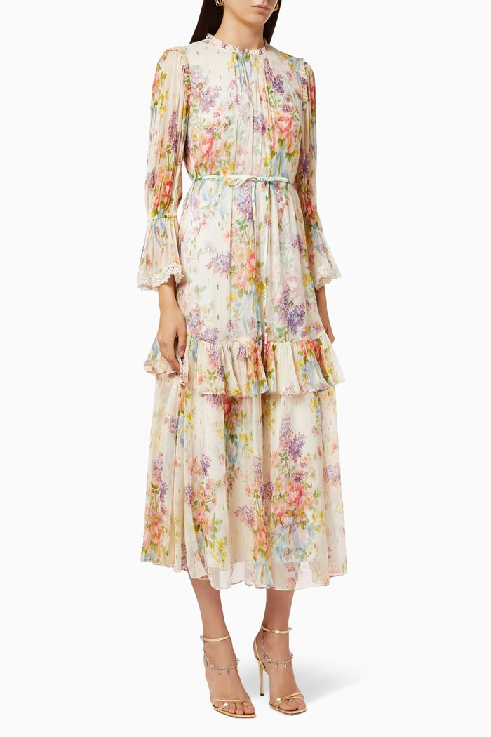 

Floral Diamond Chiffon Gown, Pink