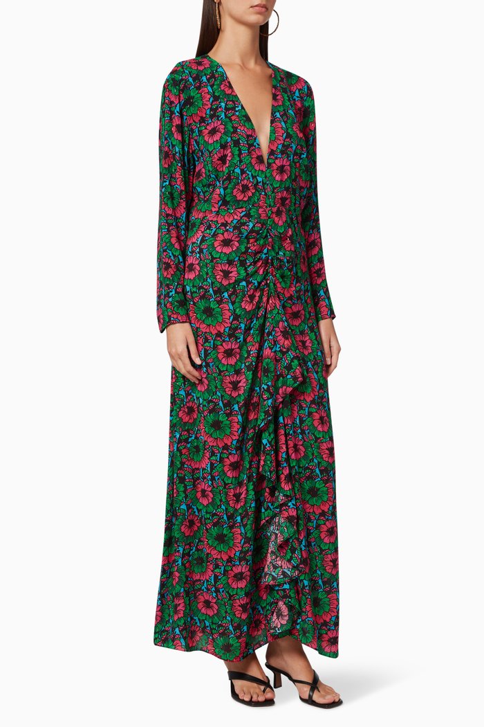 Rose Hibiscus Floral Backless Midi Dress, Multicolour