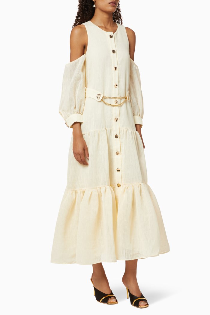 Frill Belted Dress, Neutral