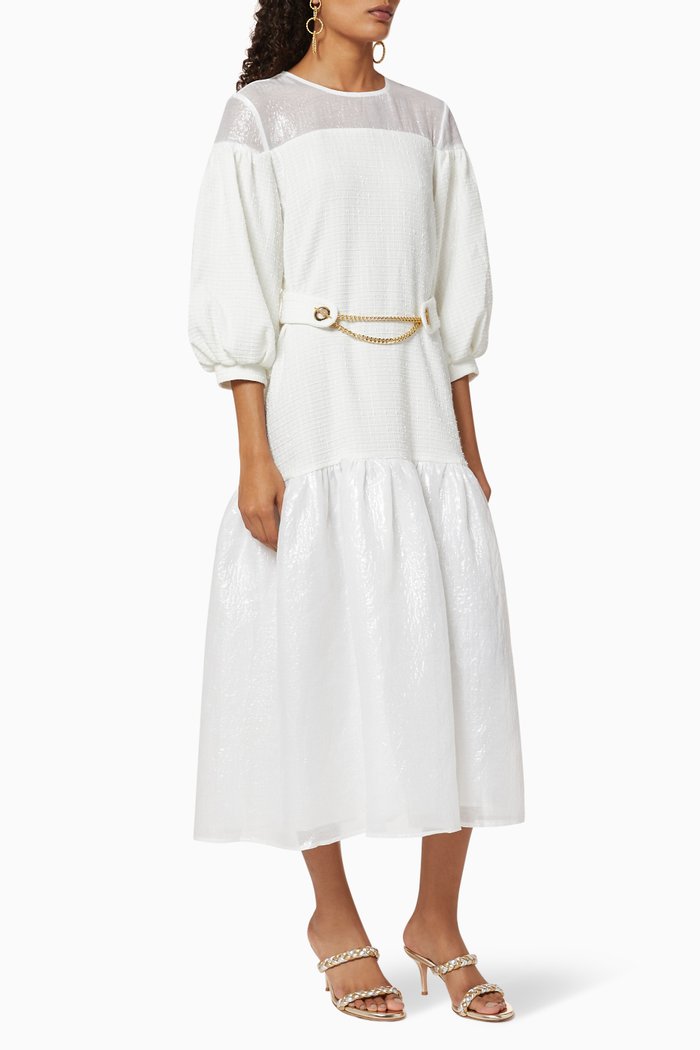 

Frill Belted Dress, White
