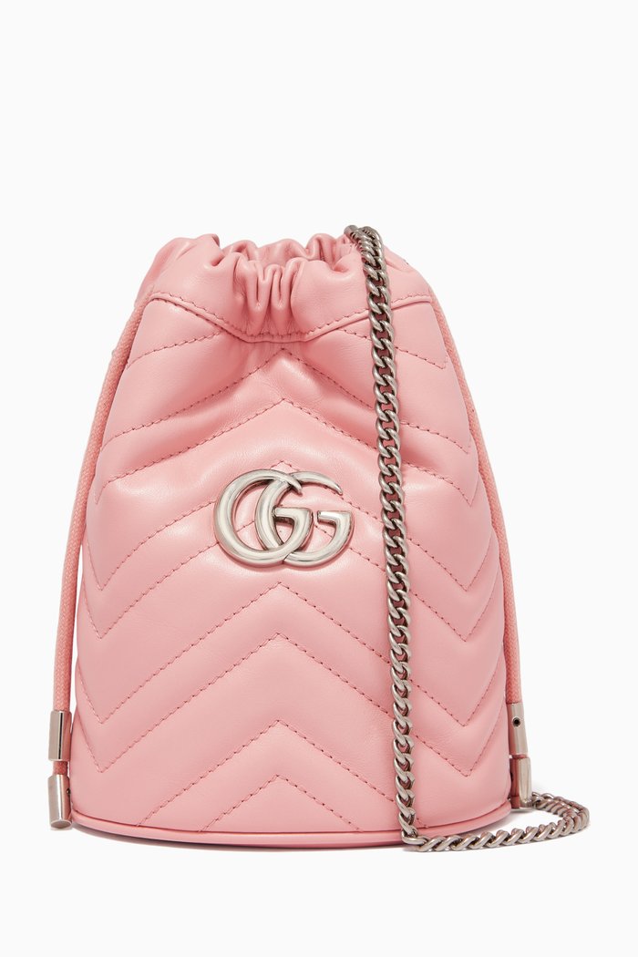 

Mini GG Marmont Bucket Bag in Chevron Leather, Pink