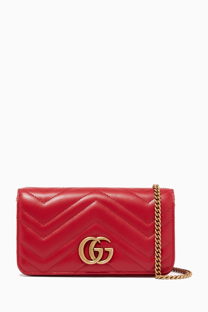 

GG Marmont Wallet on Chain in Matelassé Leather, Red