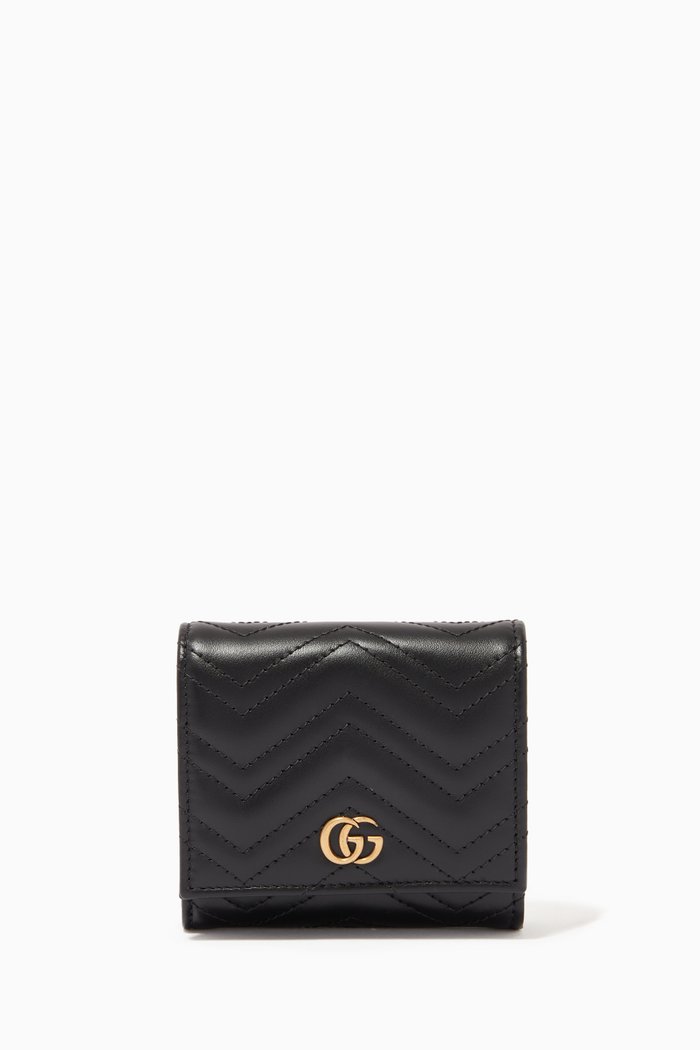 

GG Marmont Card Case Wallet in Chevron Leather, Black