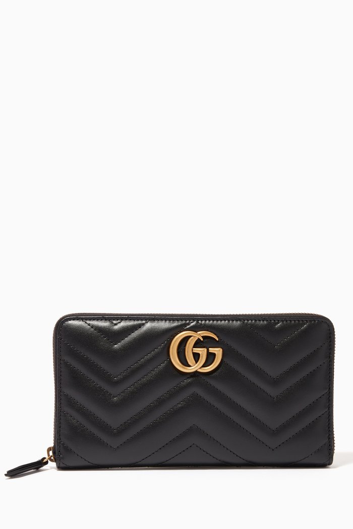 

GG Marmont Zip-Around Wallet in Chevron Leather, Black