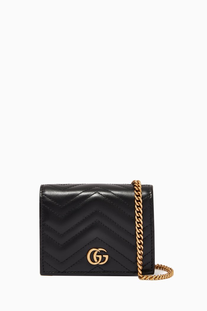 

GG Marmont Card Case wallet in Chevron Leather, Black