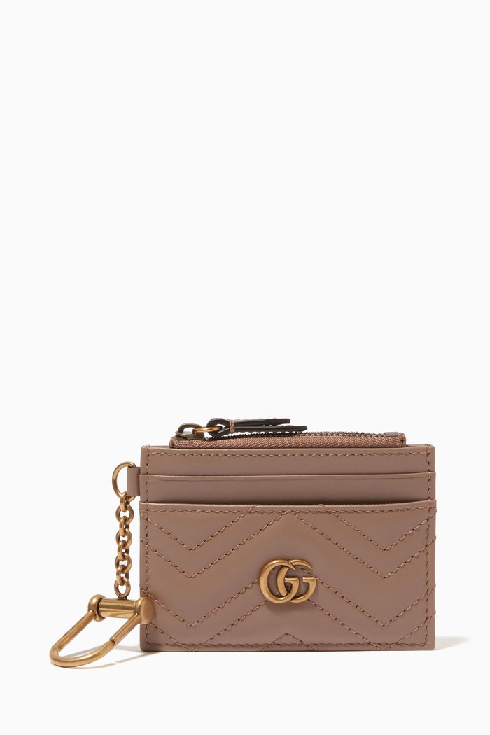 

GG Marmont Keychain Wallet in Matelassé Leather, Neutral