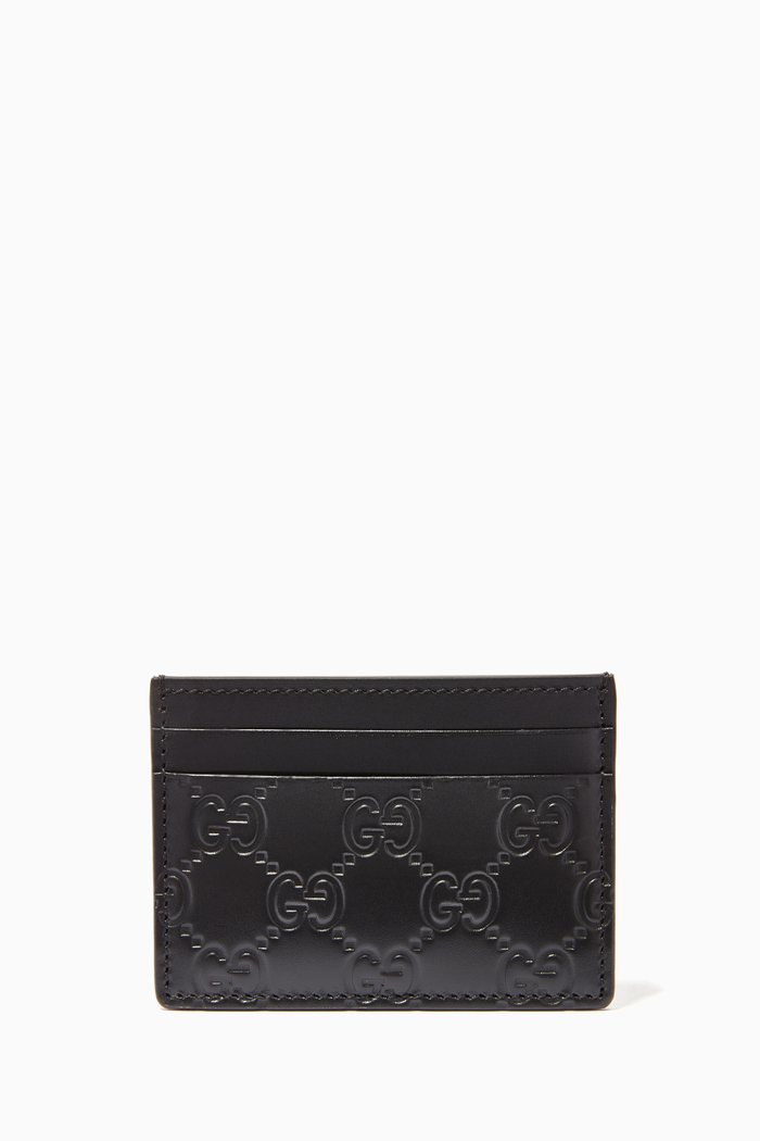 

GG Signature Card Holder in Leather, Black