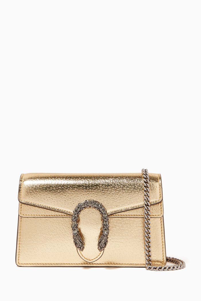 

Super Mini Dionysus Bag in Metallic Leather, Gold