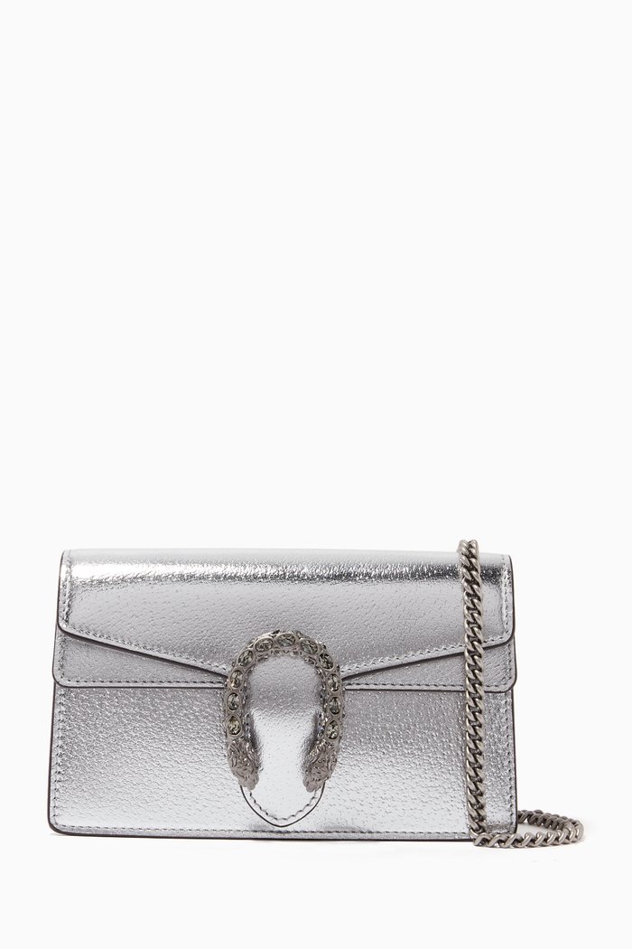

Super Mini Dionysus Bag in Metallic Leather, Silver