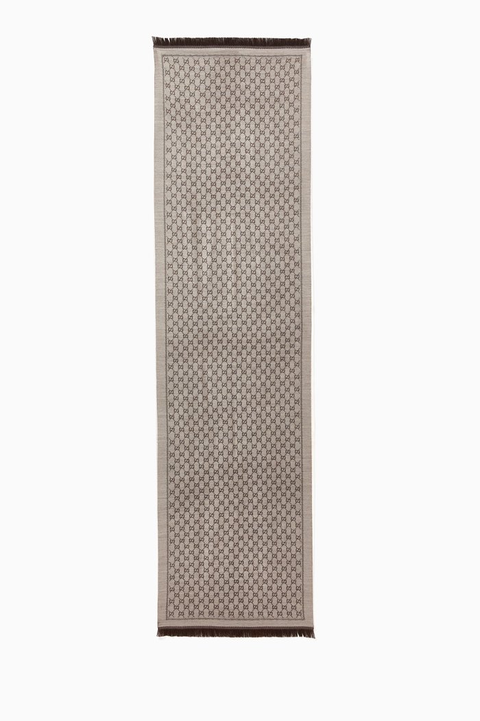 GG Jacquard Scarf in Wool, Neutral