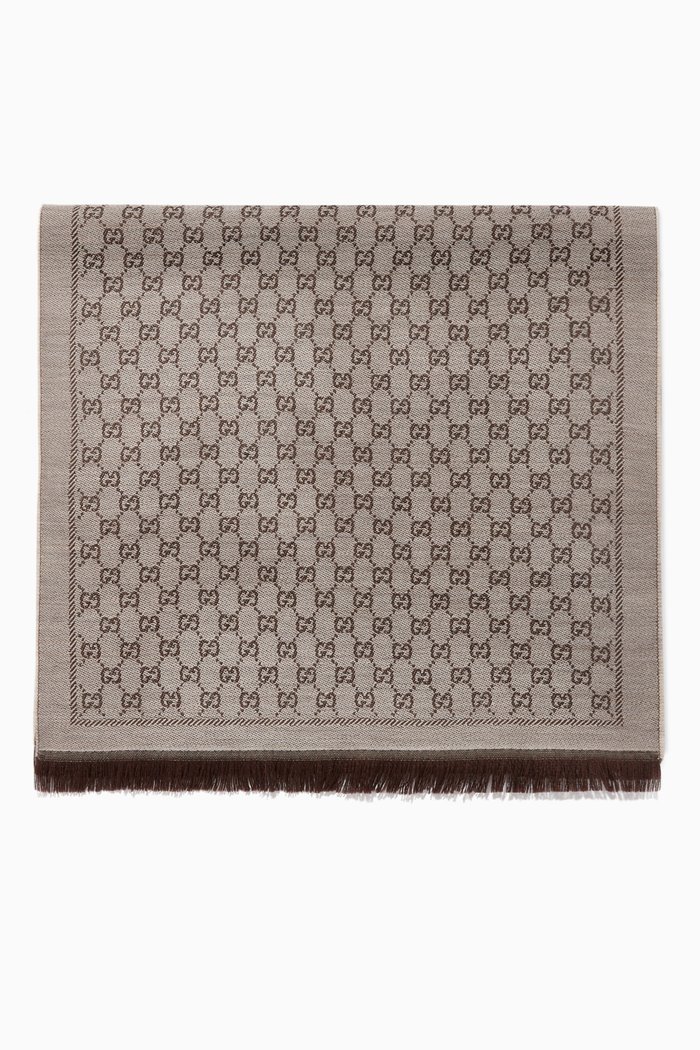 

GG Jacquard Scarf in Wool, Brown
