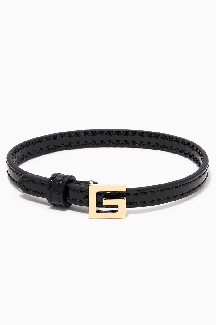 

Square G Bracelet in Leather, Black