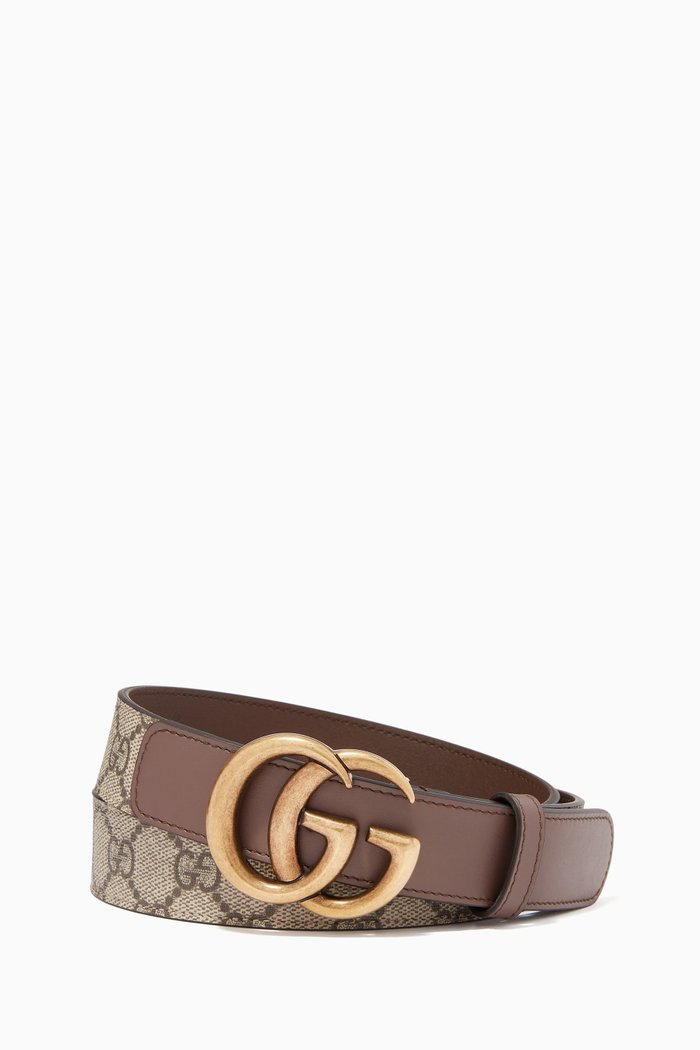 

Double G Buckle Belt in Leather, Brown