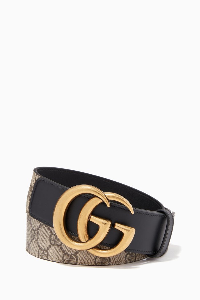 

Double G Buckle Belt in Leather, Black