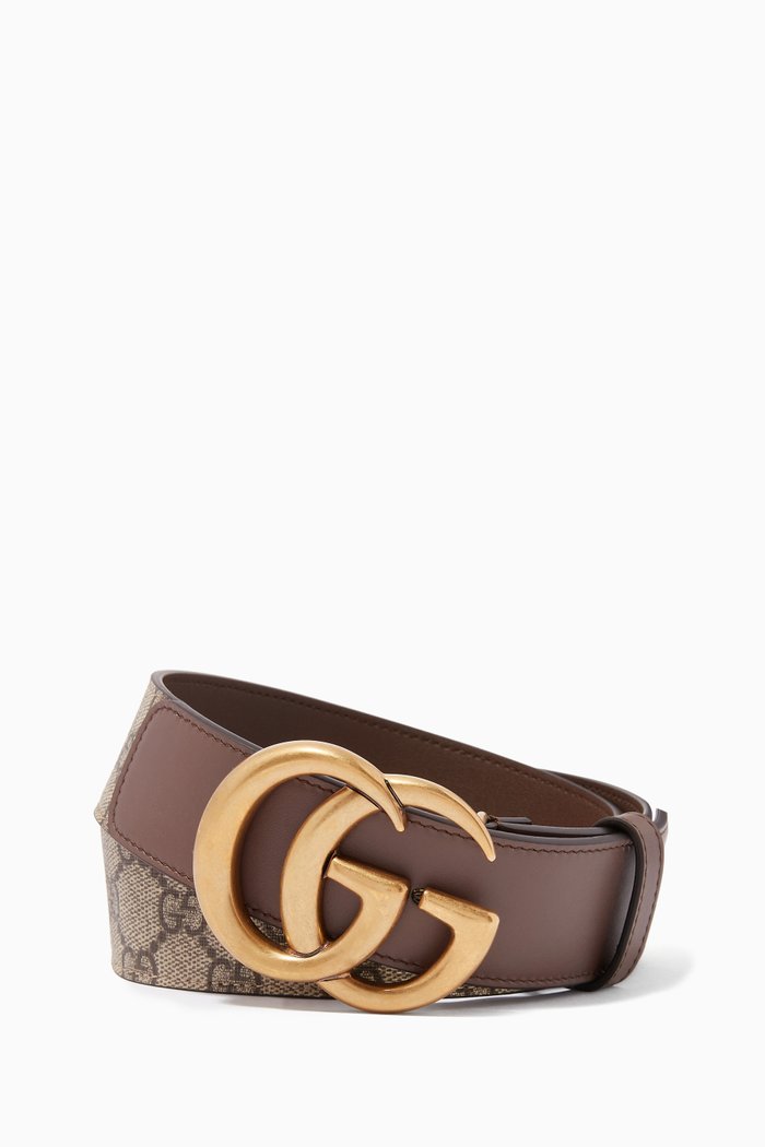 

Double G Buckle Belt in Leather, Brown