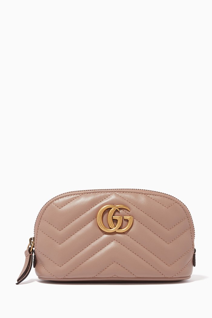 

GG Marmont Cosmetic Case in Chevron Leather, Neutral