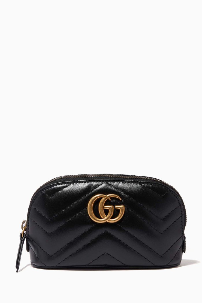 

GG Marmont Cosmetic Case in Chevron Leather, Black