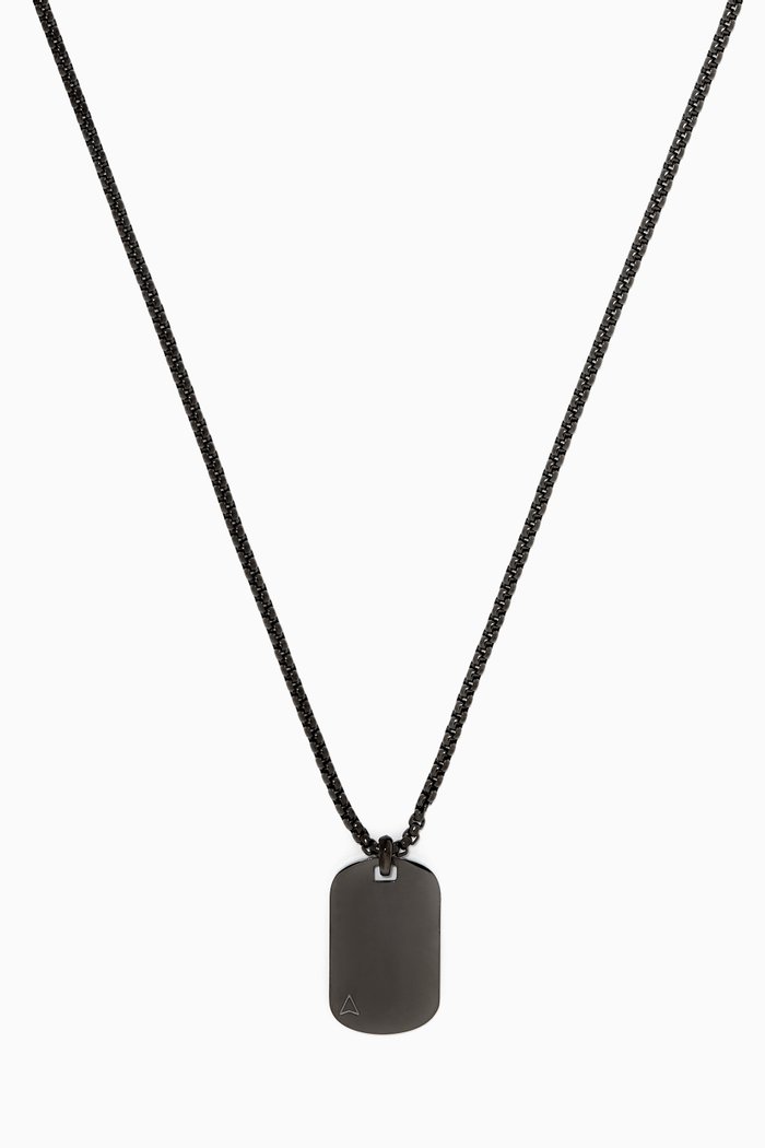 

ID Tag Necklace in Gunmetal-Plated Steel, Black