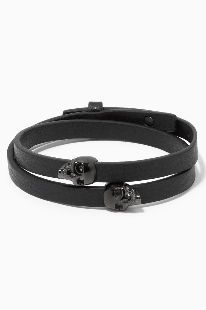 

Atticus Skull Double Wrap Bracelet in in Leather, Black