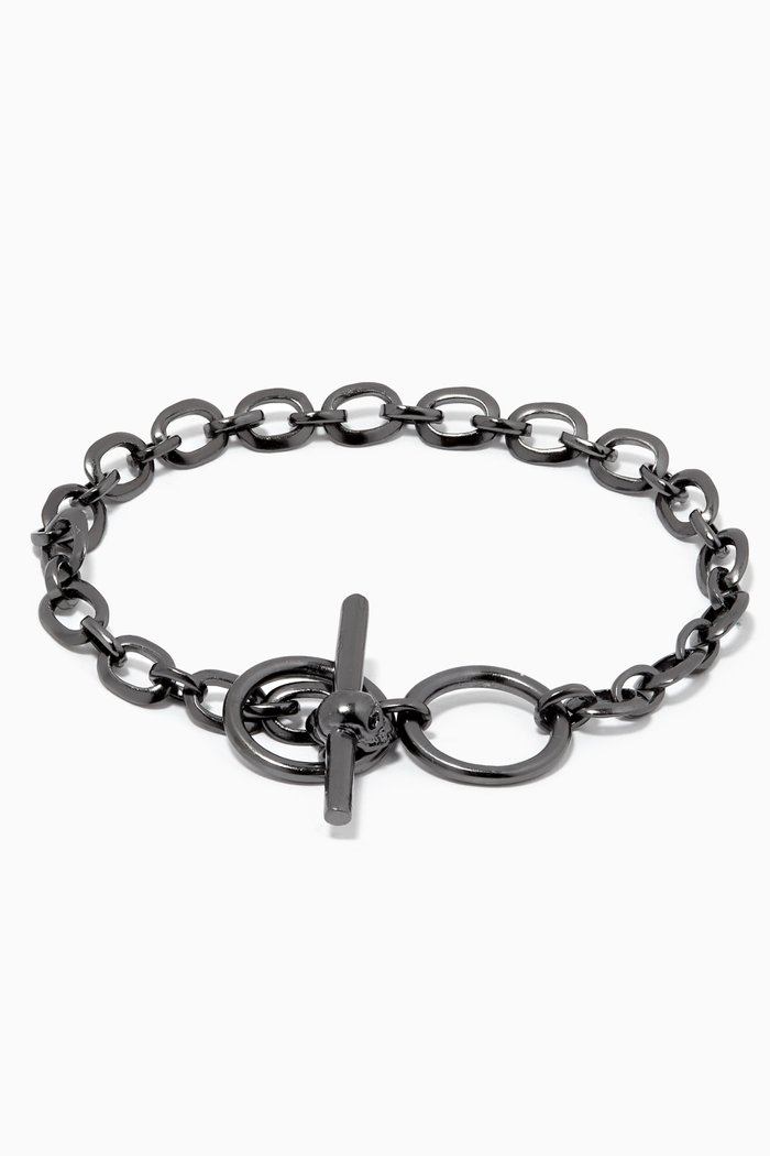 

Atticus Skull Bar Chain Bracelet in Gunmetal-Plated Steel, Black