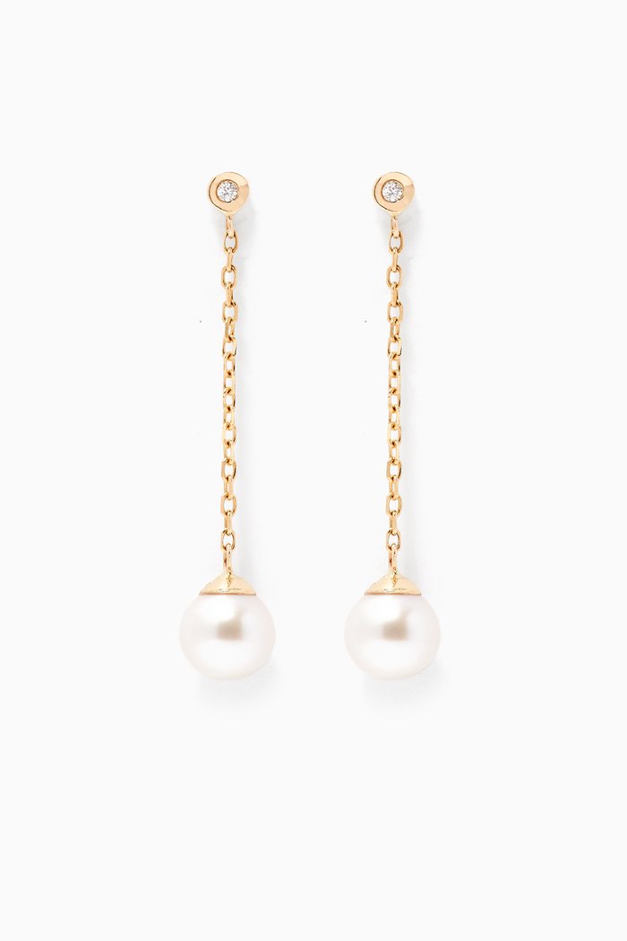 

Diamond & Pearl Drop Earrings in 14kt Yellow Gold