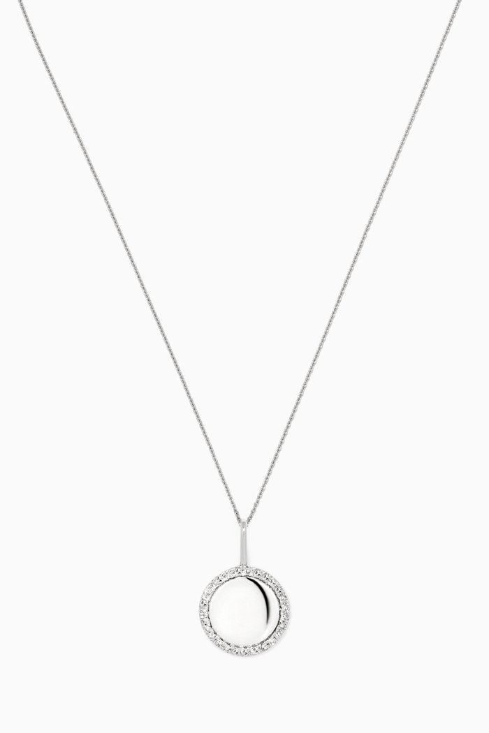 

Pavé Diamond Disc Necklace in 14kt White Gold, Silver