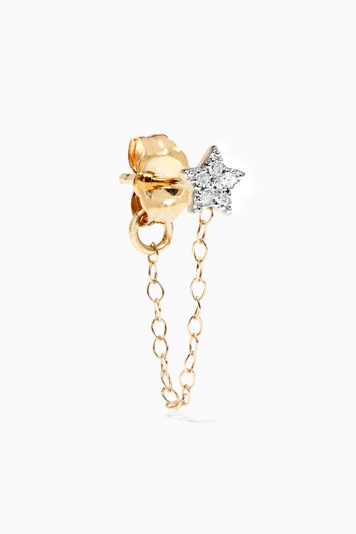 

Pavé Diamond Star Front to Back Chain Earring, Yellow