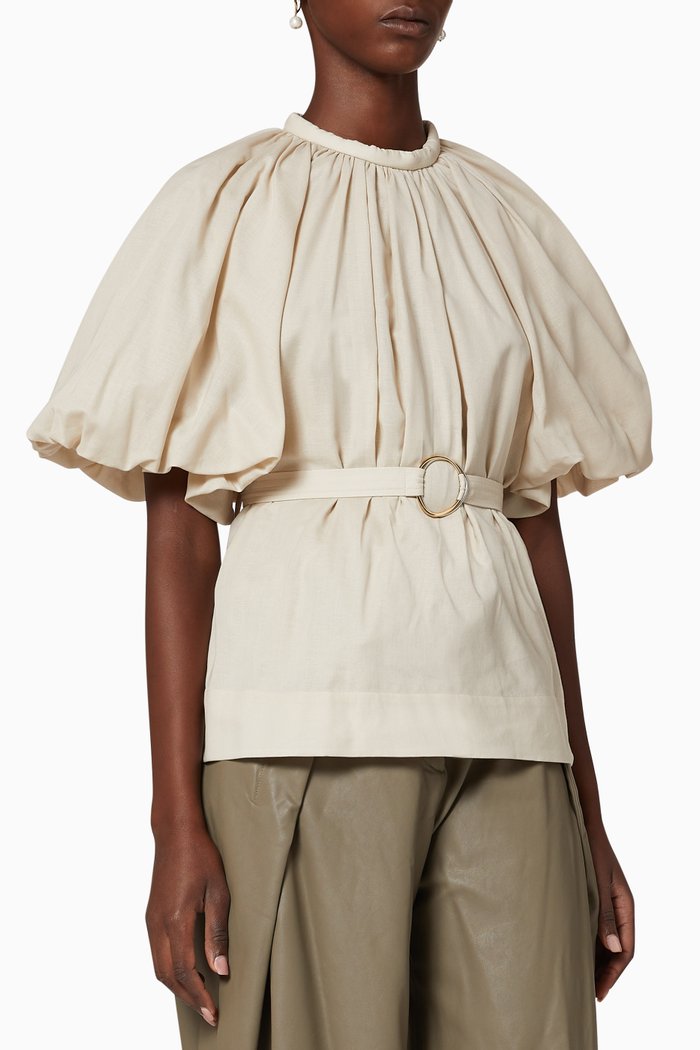 

Anish Belted Peplum Top, Neutral