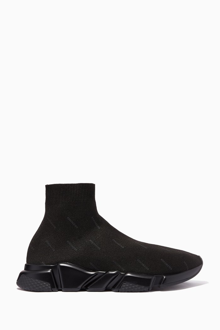 Speed Sneakers in Allover Logo Technical Knit, Black