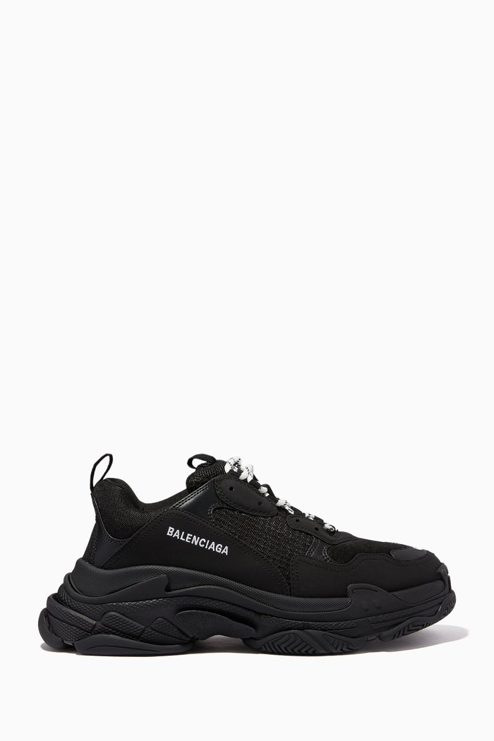 Triple S Sneakers in Leather & Mesh, Black