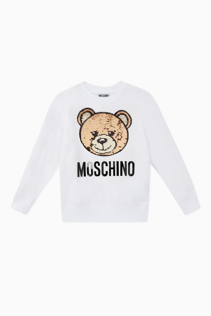 

Sequinned Teddy Bear Jersey Sweatshirt, White