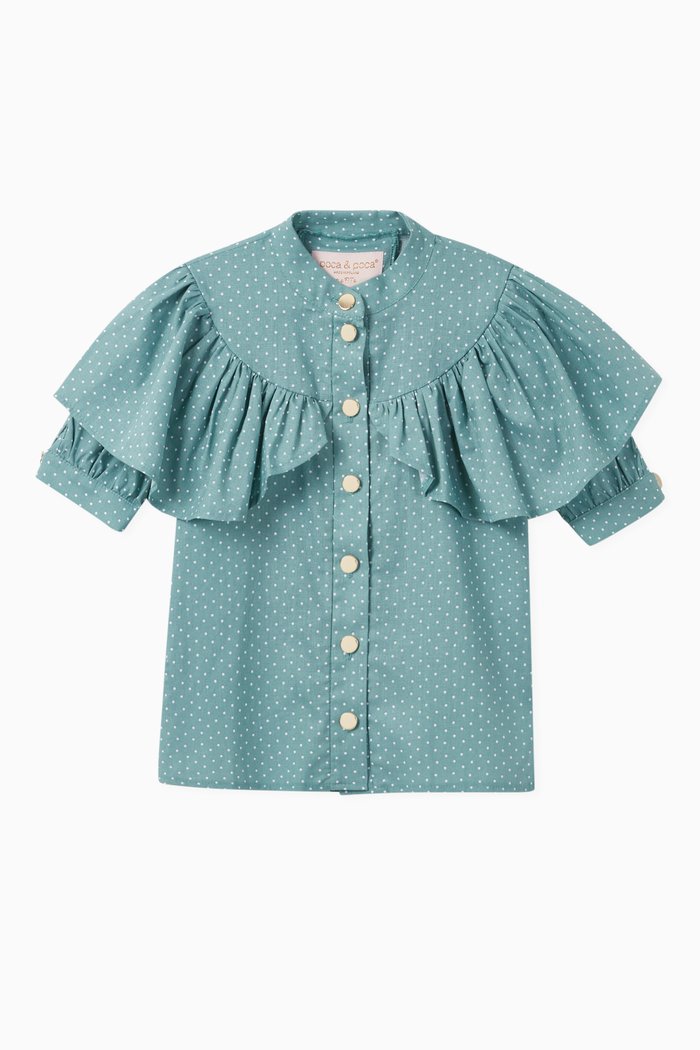 

Frill Polka Dot Linen Shirt, Green