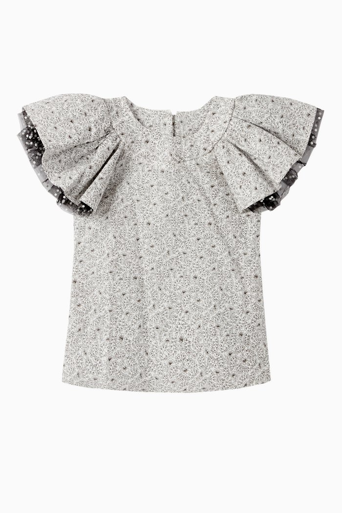

Frill Printed Blouse, Grey