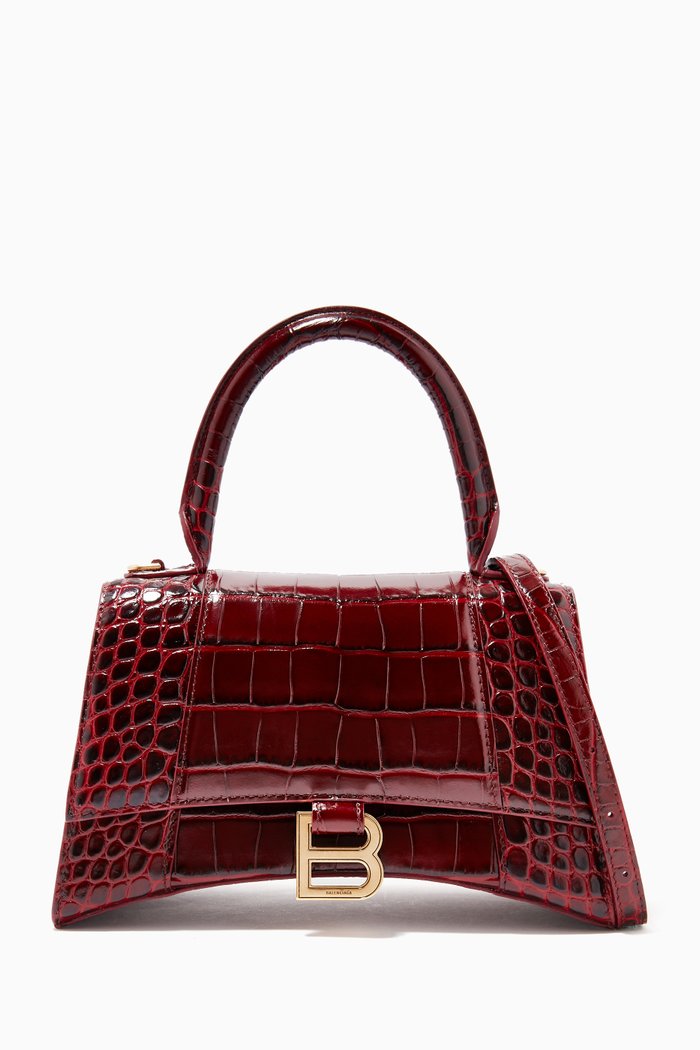 

Hourglass Small Top Handle Bag in Shiny Crocodile Embossed Calfskin, Red
