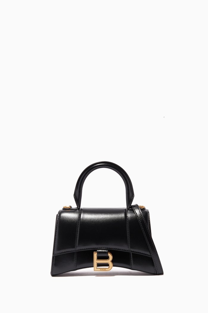 

Hourglass XS Top Handle Bag in Shiny Box Calfskin, Black