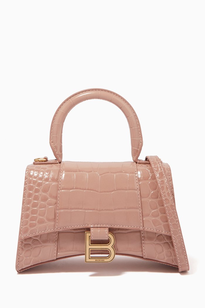 

Hourglass XS Top Handle Bag in Shiny Crocodile Embossed Calfskin, Neutral