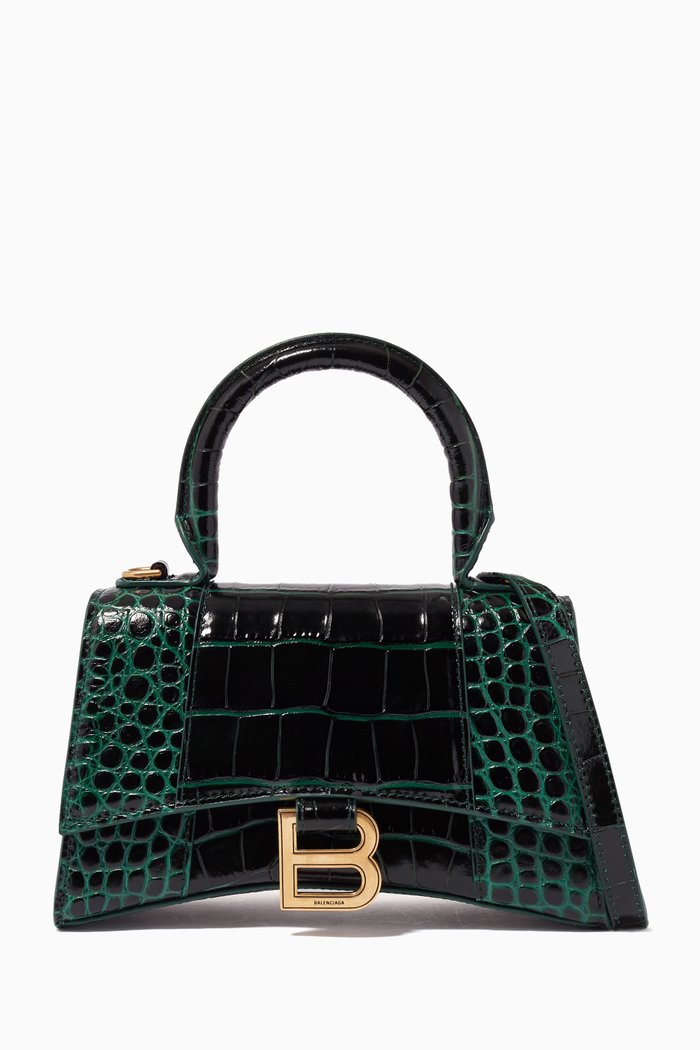 

Hourglass XS Top Handle Bag in Shiny Crocodile Embossed Calfskin, Green