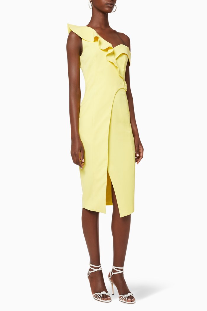 Buckle Ruffle Midi Dress, Yellow
