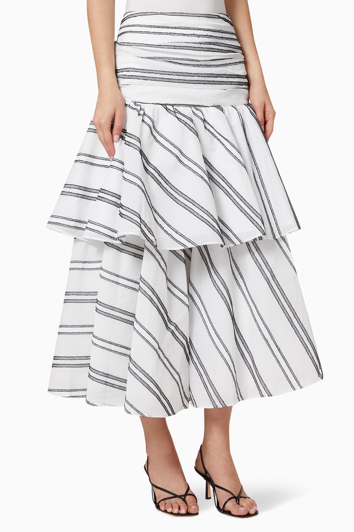 Strand Monochrome Stripe Cotton Blend Skirt, Black
