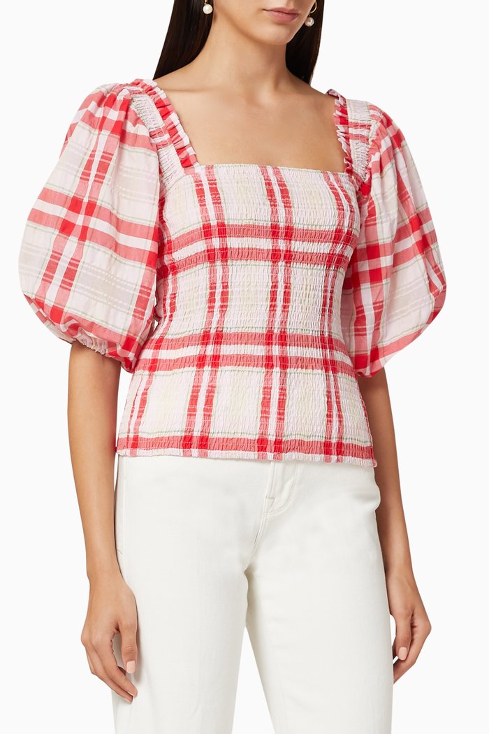 

Seersucker Smock Top, Red