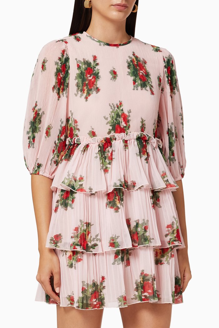 

Pleated Georgette Mini Dress, Pink